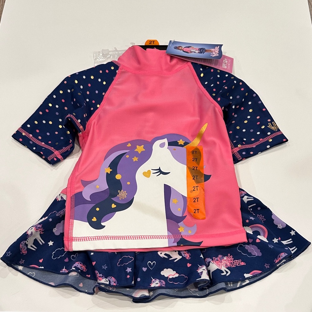 UV Skinz Toddlers Blue and Pink Unicorn Rashguard Set SPF 50